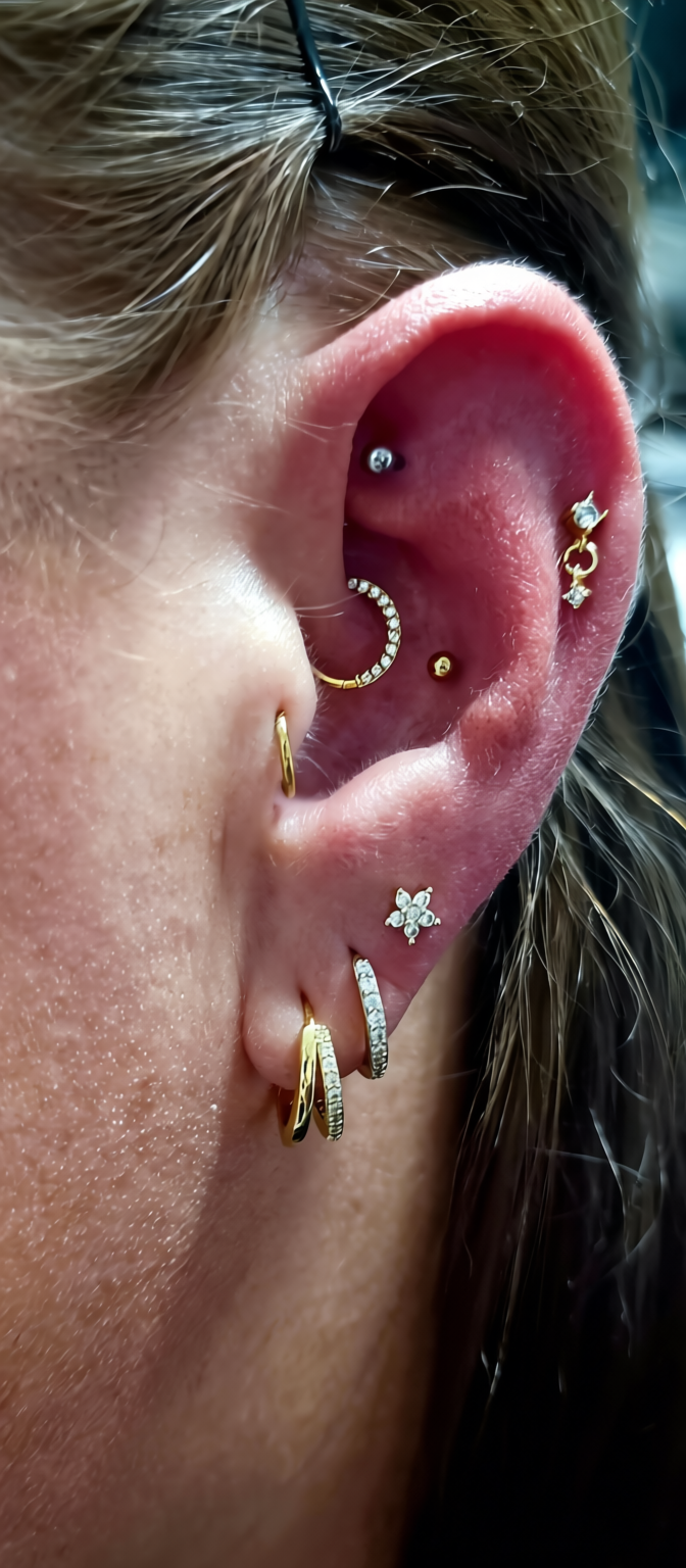 Flat Helix, Conch, Daith, Tragus, Lobe